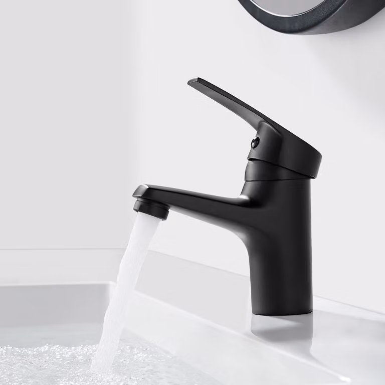 Miscelatore monocomando per lavabo, in ottone, con attacco G3/8, colore nero, per bagno