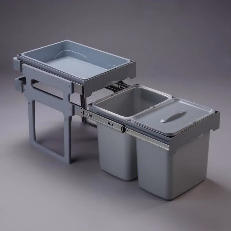 Pattumiera Effezeta Tank 40 con vassoio estraibile in plastica e acciaio grigio 2x16 LT con coperchio a ribalta – 2