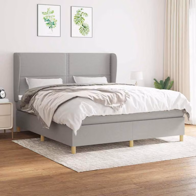 Giroletto a molle con materasso vidaXL in tessuto grigio chiaro e bianco, L/P/H: 183 x 203 x 128 cm