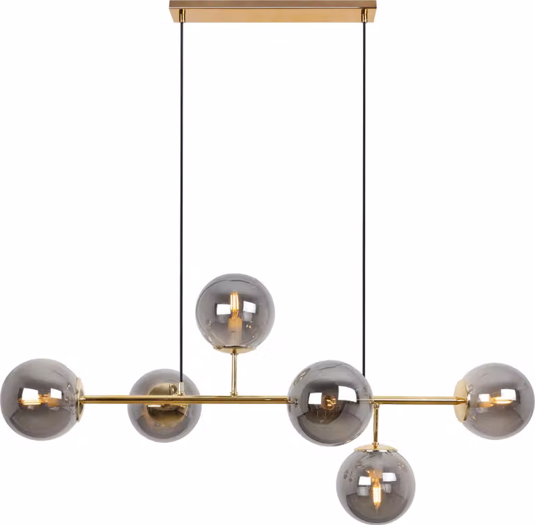 Plafoniera Siena Gold 6 luci vetro grigio fumo E14 bracci lunghi
