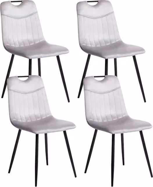 Set di 4 sedie da pranzo in velluto con gambe nere in ferro verniciato a polvere grigio chiaro stile moderno