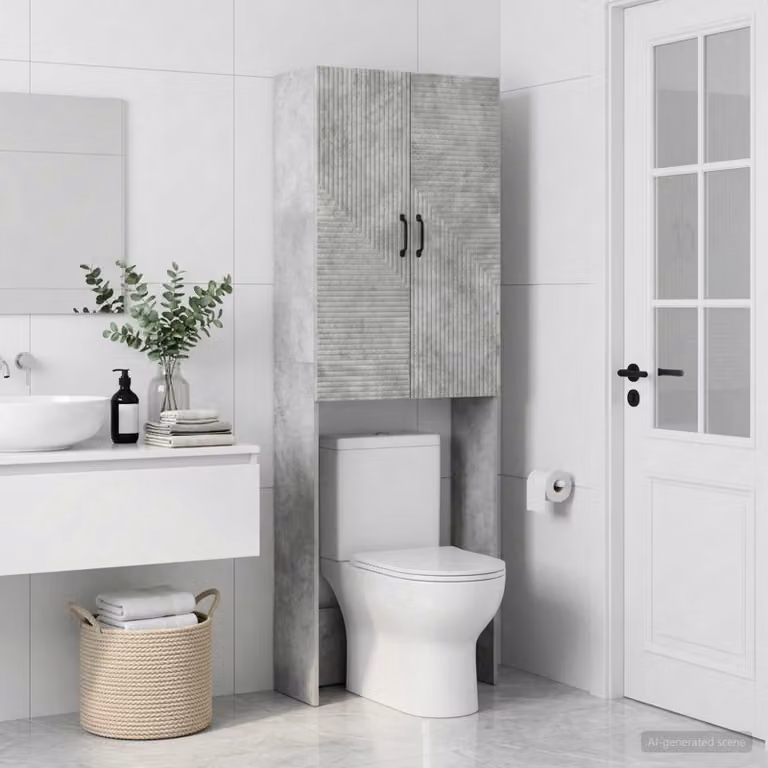 Mobiletto da bagno moderno vidaXL HAARLEM Grigio Cemento e Nero, L: 66 cm, P: 25,5 cm, H: 190 cm