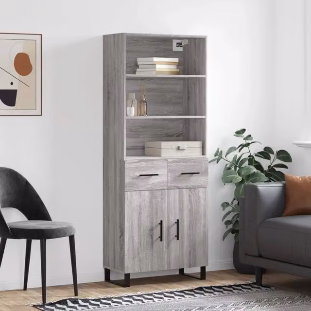 Credenza moderna vidaXL in legno e metallo grigio, sospesa a parete, L: 69,5 cm, P: 34 cm, H: 180 cm – 1