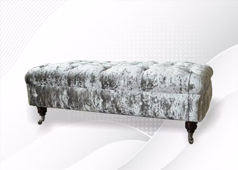 Chesterfield Polsterhocker Grau Stoff Wohnzimmer Design Polster Sofa Textil