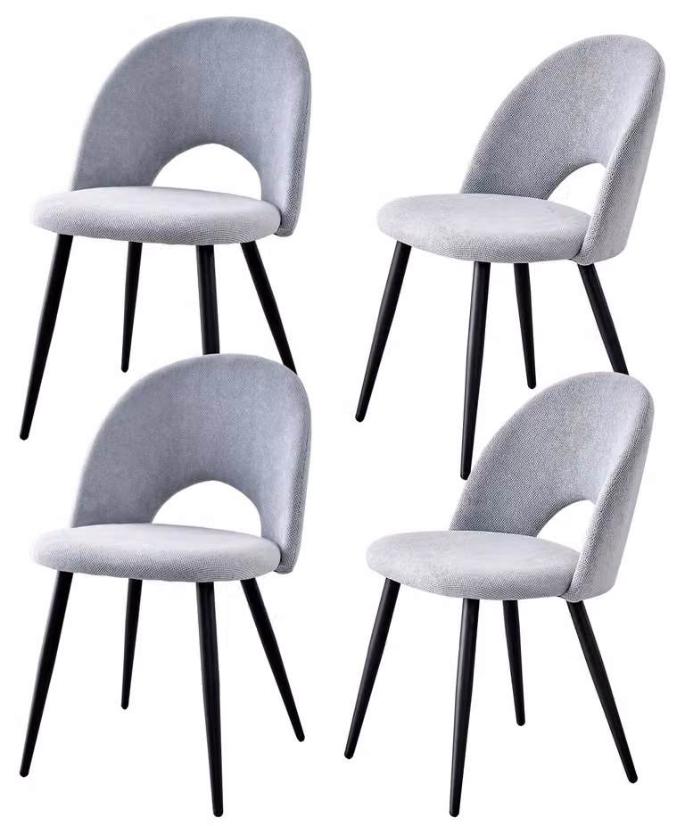 Set di 4 sedie da pranzo - Stile nordico - Imbottitura confortevole - Design cavo - Gambe in metallo - Assemblaggio richiesto - Grigio