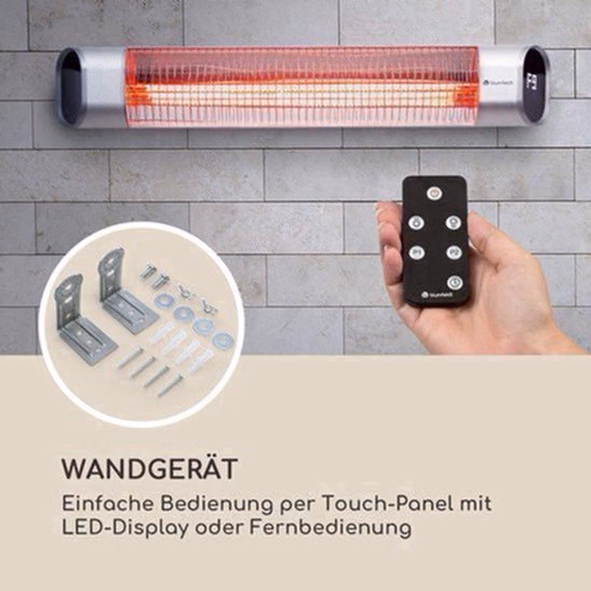 Riscaldatore a infrarossi da 2000W - Riscaldatore per esterni - Grado di protezione IP65, resistente agli schizzi, con pannello touch
