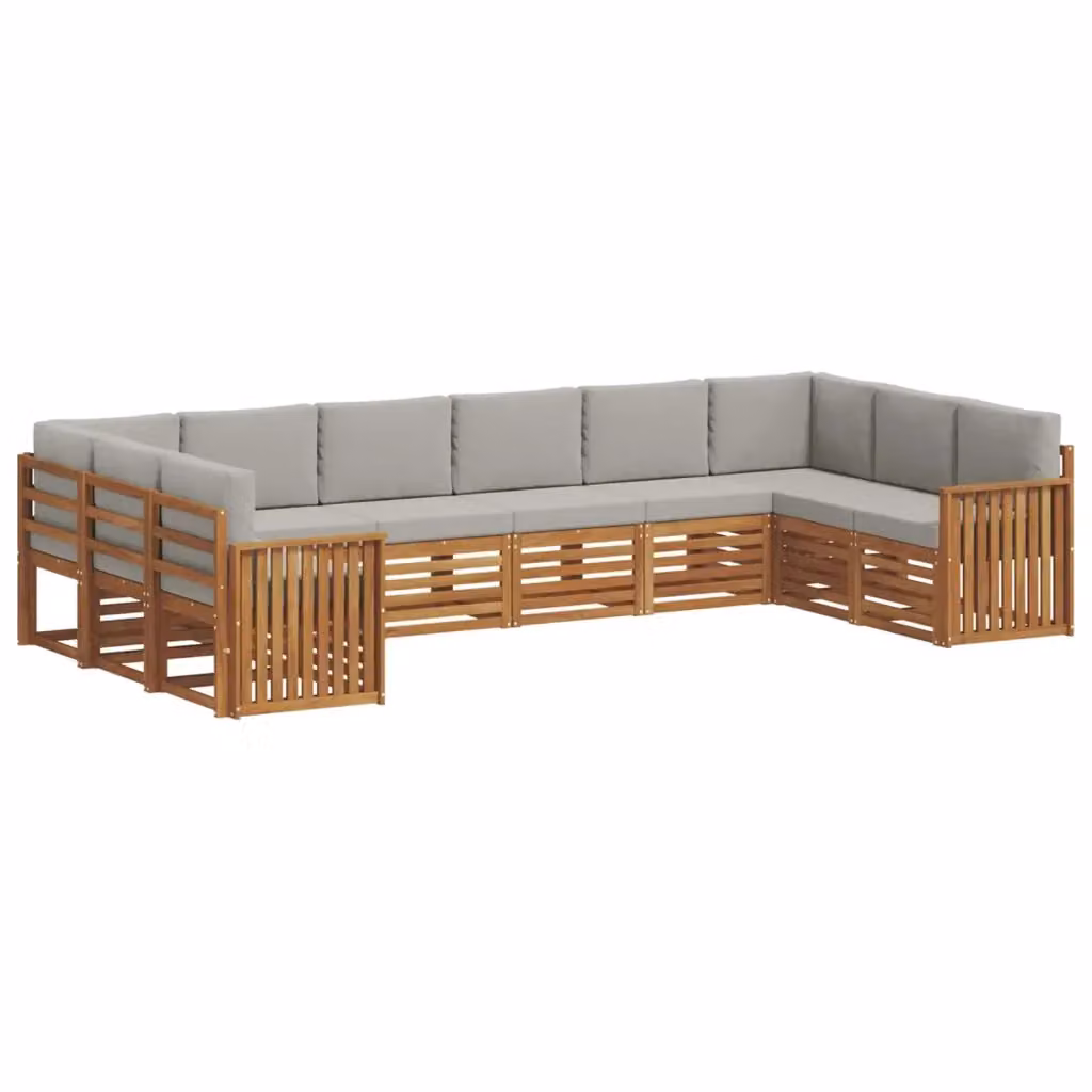 Set di divani da esterno a L vidaXL in legno di acacia con cuscini grigi – 2
