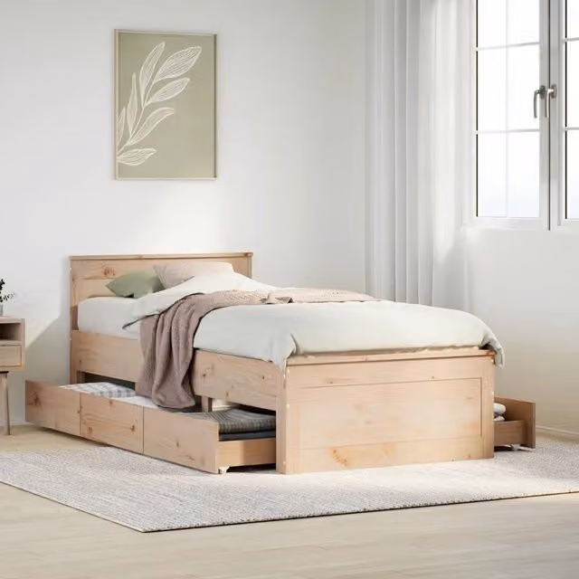 Giroletto senza Materasso con Testiera-Struttura Letto 75x190 cm Massello Pino