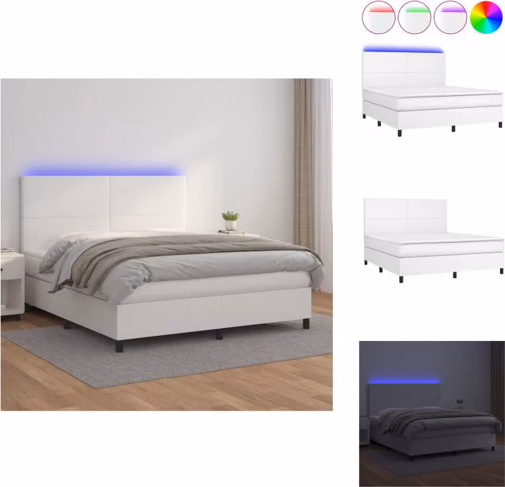 vidaXL Letto a molle con materasso e LED bianco 180x200 cm in Pelle finta - Letti e strutture letto