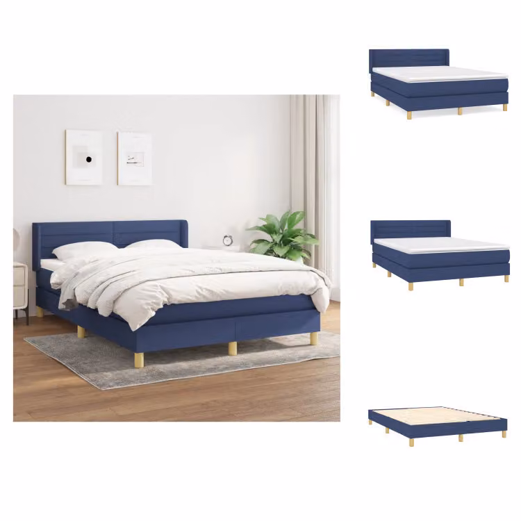 vidaXL Letto a molle con materasso blu 140x190 cm in tessuto - Letti & strutture letto