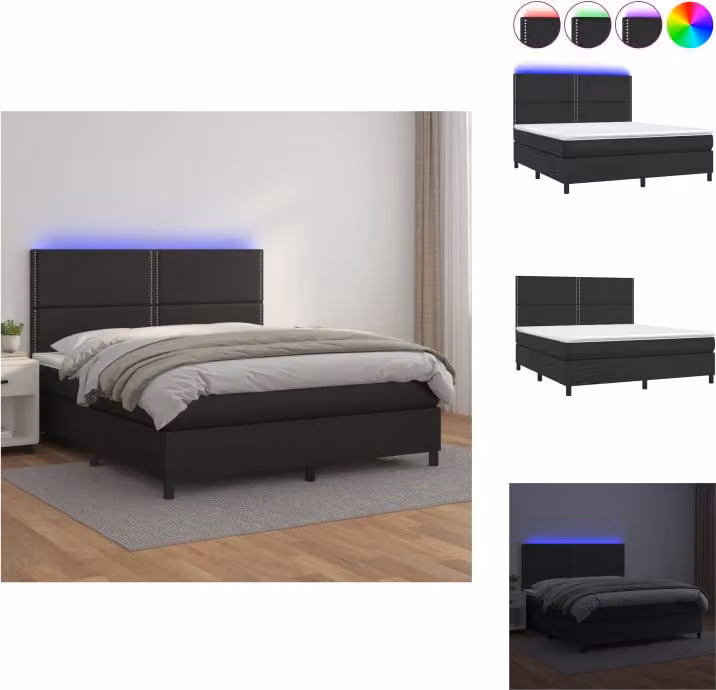 vidaXL Letto a molle con materasso e LED nero 180x200 cm in Pelle finta - Letti e strutture letto
