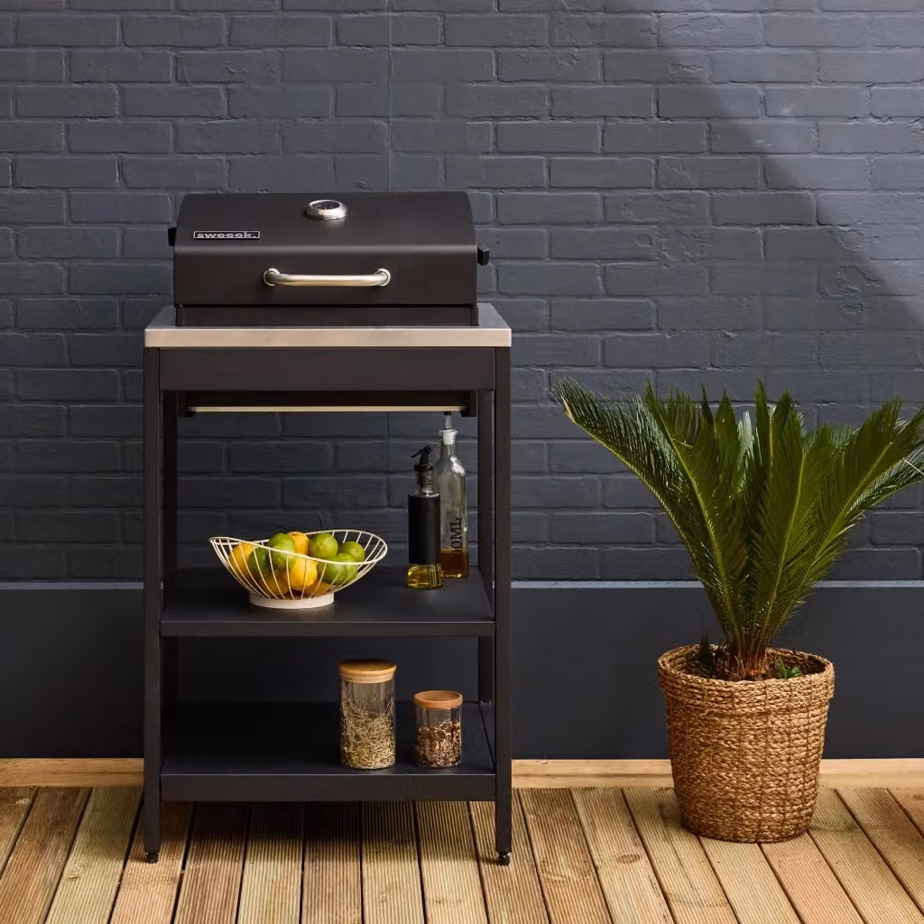 Modulo cucina da esterno Sweeek con barbecue a carbonella in acciaio, nero e blu, L: 138,0 cm, P: 58,5 cm, H: 60,0 cm – 2