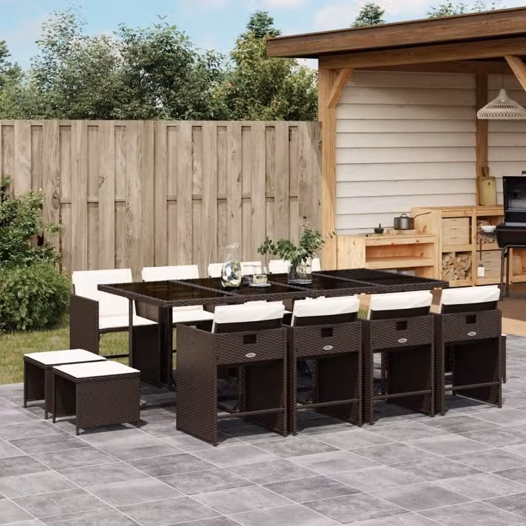 Maison Exclusive - Set da Pranzo da Giardino 13pz con Cuscini Marrone Polyrattan