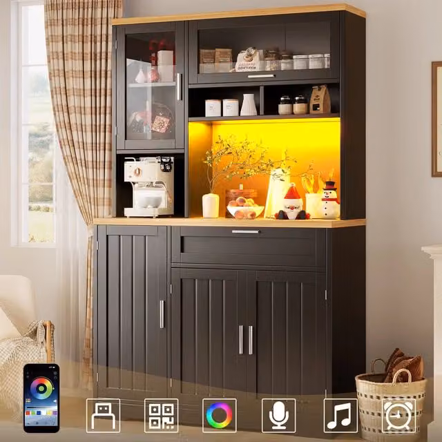 Mobile da Cucina con Luce LED ¨C Minimal ¨C 104x40x180 cm, Bianco e Nero, Legno Multistrato