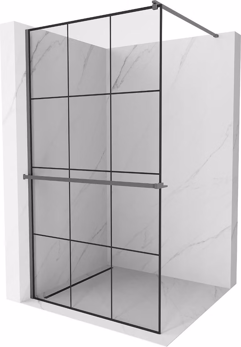 Mexen Kioto+ parete doccia con mensola Walk-in 100 x 200 cm, griglia nera, gun metal - 800-100-121-95-77