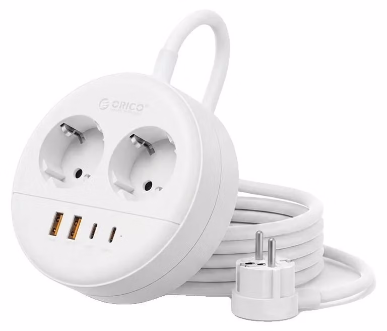 Ciabatta multipresa, caricabatterie USB PD, protezione da sovratensione, 1,5 metri, 2 prese A, 2 prese USB-C, colore bianco