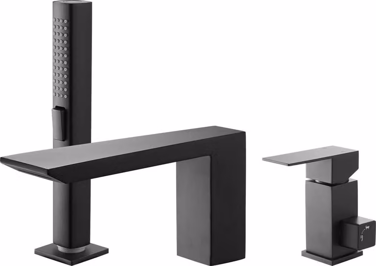 Rubinetto per vasca da bagno romano, rubinetto per vasca da bagno a cascata a 3 fori, set di rubinetti per vasca da bagno romano con soffione doccia e 1 maniglia, set di rubinetti per vasca da bagno con montaggio sul piano per la cura del bambino, nero op