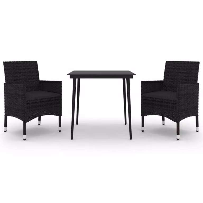 Set da Pranzo da Giardino 3 pz con Cuscini Polyrattan e Vetro