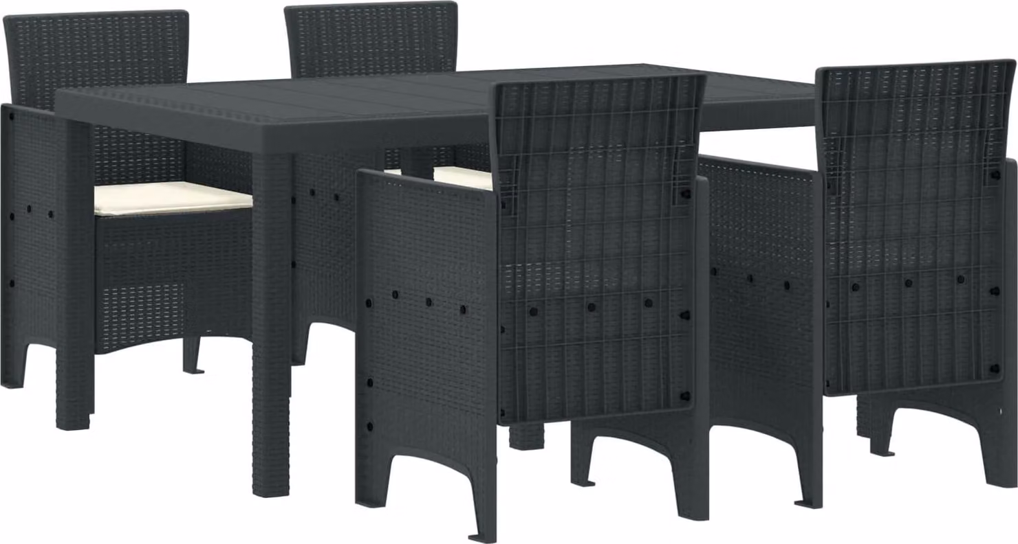 Set da Pranzo per Giardino 5 pcs Antracite Rattan Polt