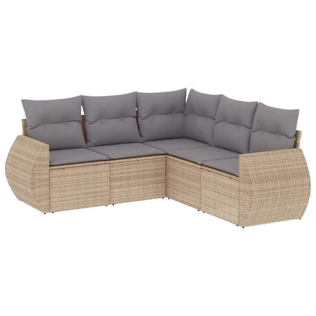 vidaXL Set Divano da Giardino a L 5 pz in Polyrattan con Cuscini Beige e Grigio – 2