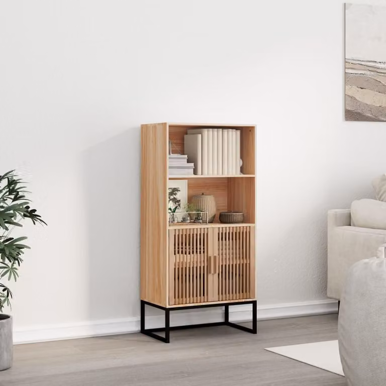 Credenza sospesa vidaXL in legno di pino marrone con ante a battente e ripiani interni, stile scandinavo, L/P/H: 60 x 35 x 125 cm