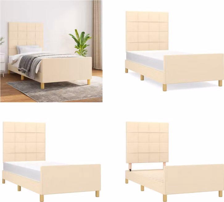 vidaXL Struttura letto con testiera crema 100x200 cm in tessuto - Struttura letto con testiera - Struttura letto con testiera - Struttura letto - Letto con testiera