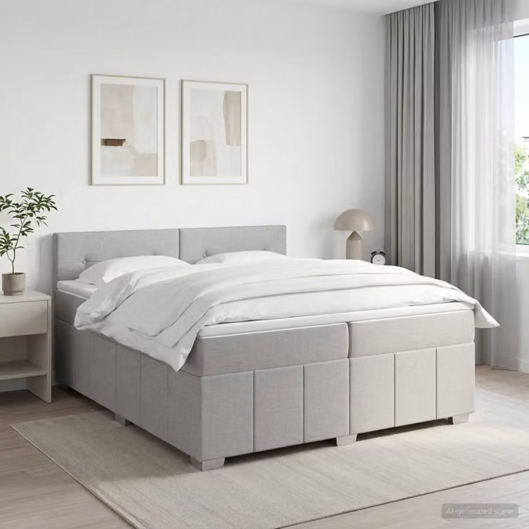 vidaXL Letto Box Spring Moderno con Materasso a Molle Pocket e Illuminazione LED, Grigio e Bianco, L/P: 200 x 200 cm