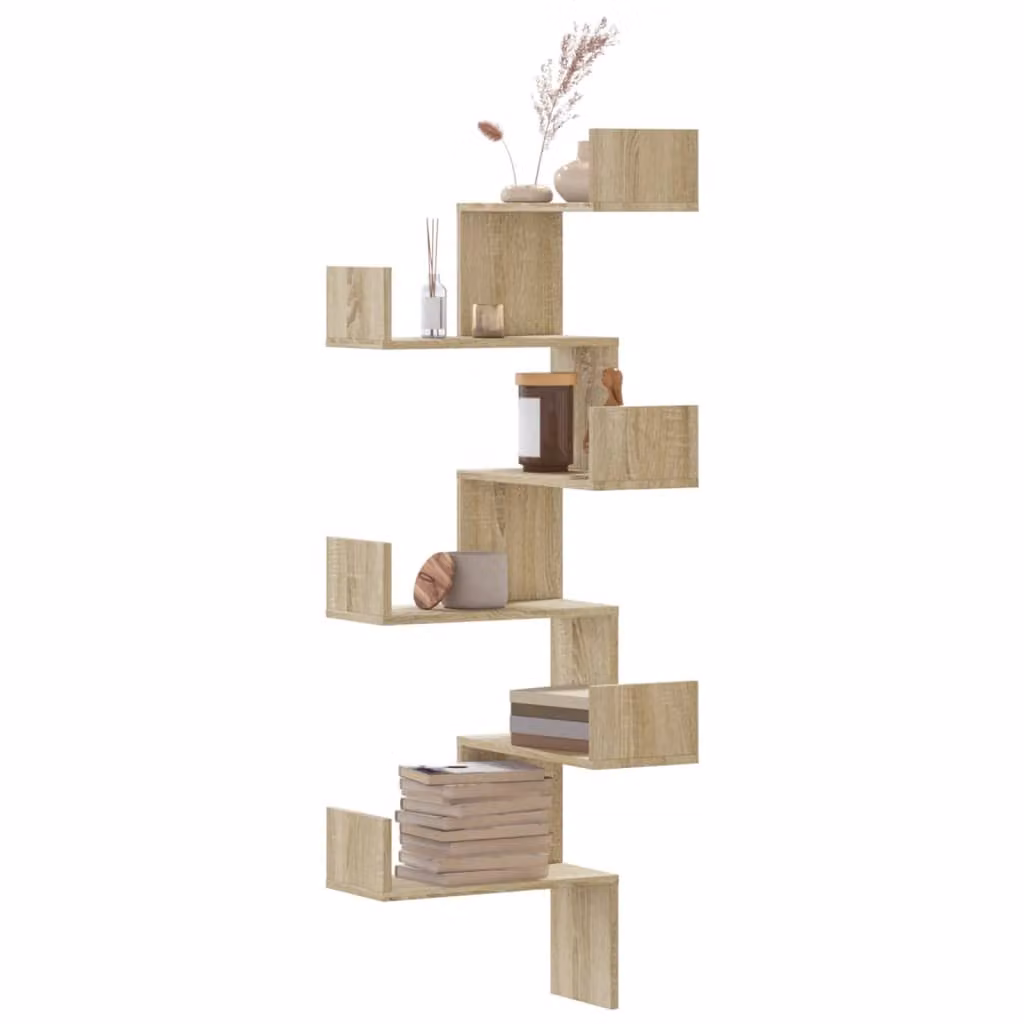 Scaffale Angolare da Muro vidaXL in Legno Multistrato e MDF, Colore Beige/Marrone, H 147 x L 45 x P 45 cm