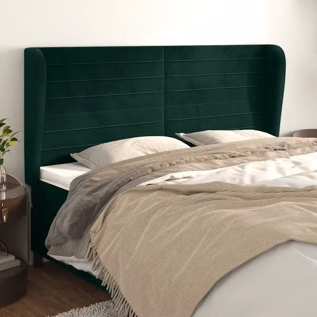 Testiera ad orecchio vidaXL in velluto verde scuro con struttura in legno L: 183 cm, P: 23 cm, H: 118-128 cm