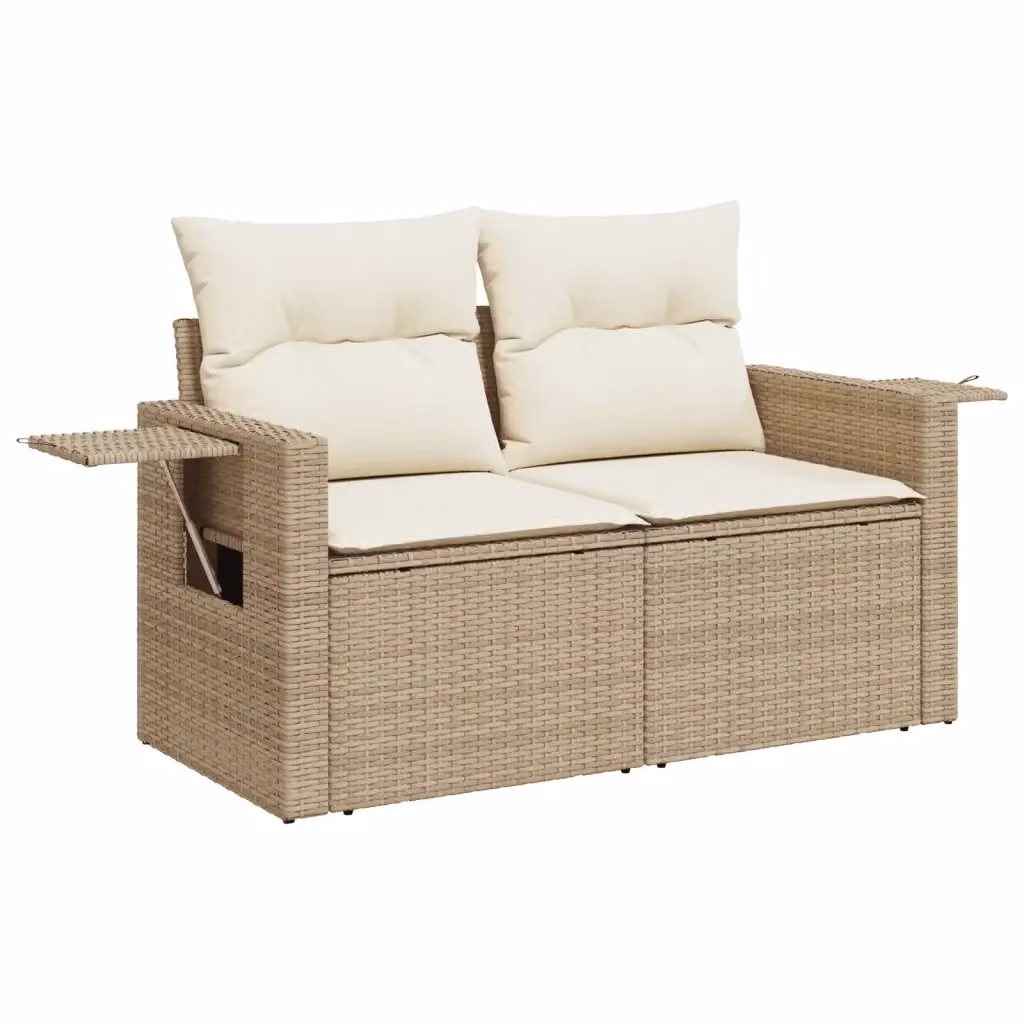Divano da giardino a 2 posti vidaXL in polyrattan con cuscini beige e bianchi – 2