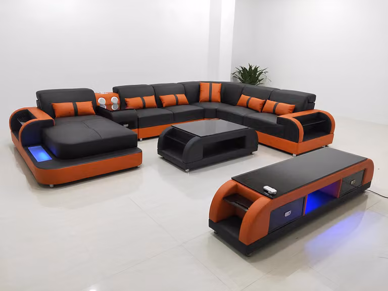 Design Eckgarnitur Ledersofa Ecksofa Luxus Wohnlandschaft led sofa couch Polster