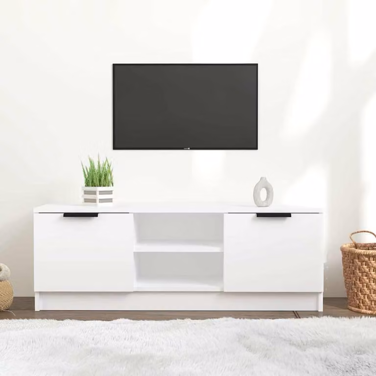 vidaXL Mobile Porta TV Bianco in Legno Multistrato L: 102 cm, P: 35 cm, H: 36,5 cm