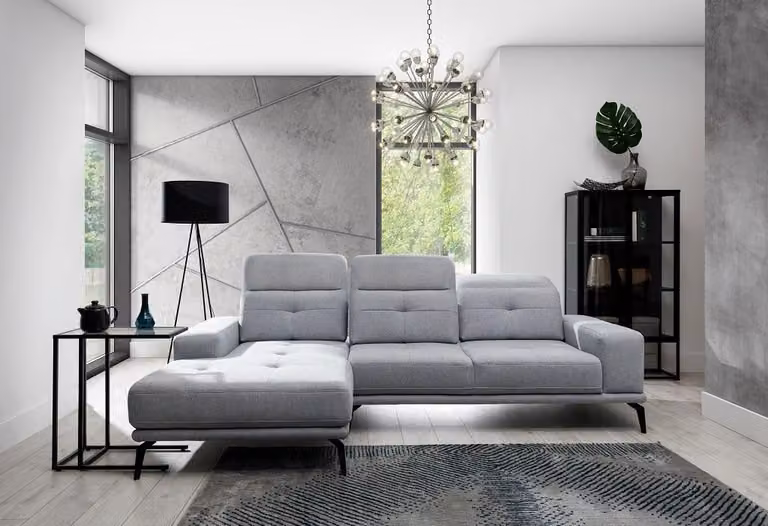 Ecksofa L-Form Stoff Sitz Garnitur Designer Wohnlandschaft Textil Couch Sofa