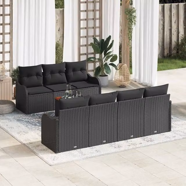 Set Divano da Giardino 8 pz Nero polyrattan 3356084