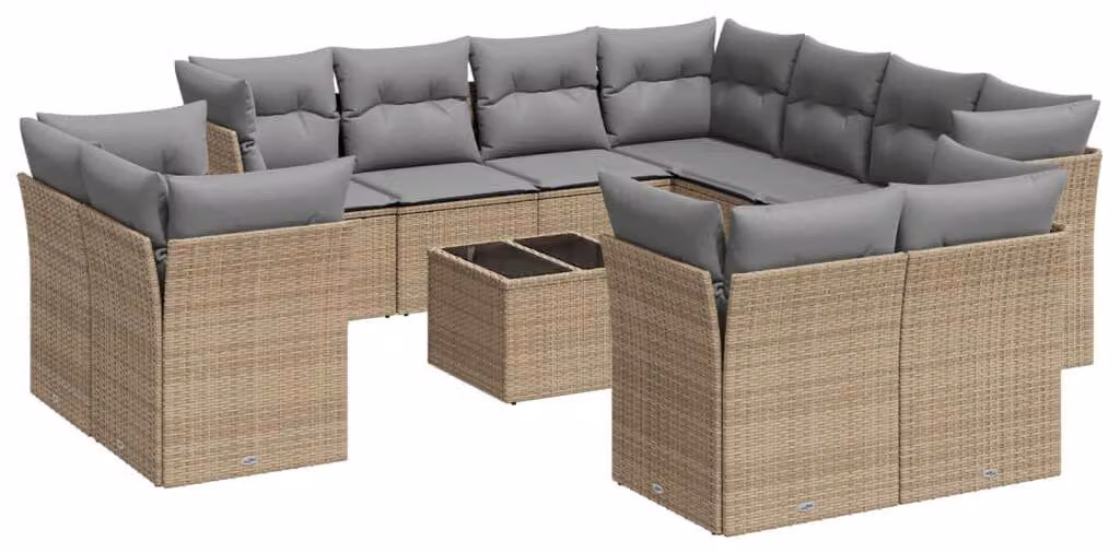 Set da salotto da esterno, color beige, composto da 12 pezzi, realizzato in rattan sintetico, ideale per giardino e terrazza