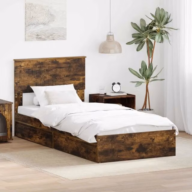 Letto con contenitore e cassetto moderno vidaXL in legno color rovere fumé L/P/H: 190 x 90 x 200 cm