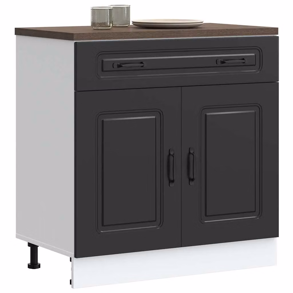 Base da cucina moderna vidaXL Kalmar in legno e MDF nero opaco L: 81,5 cm, P: 46 cm, H: 80 cm