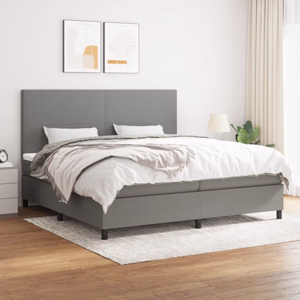 Letto Ibrido vidaXL con Giroletto a Molle e Materasso a Tasche Grigio e Bianco L/P/H: 200 x 200 x 128 cm