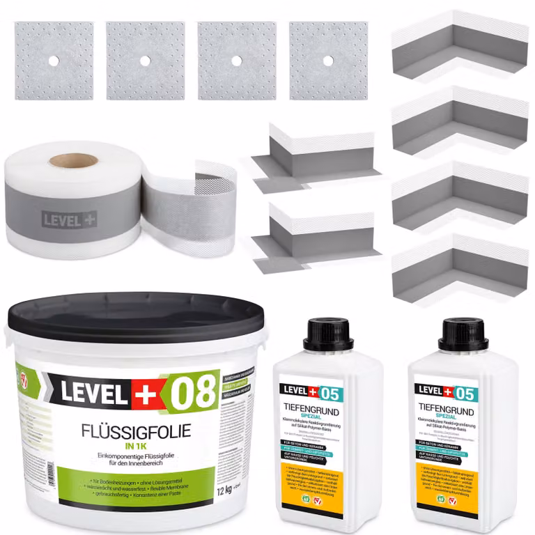 Kit di impermeabilizzazione Foglio liquido 12kg Nastro sigillante 20mb Primer 2L Level+ SET101