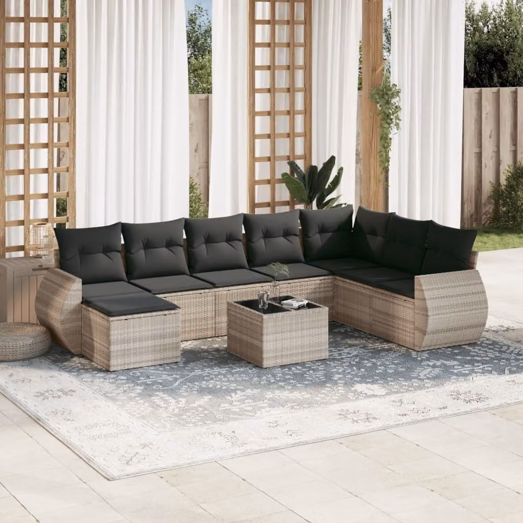 Maison Exclusive - Set Divano da Giardino 9pz con Cuscini Grigio Chiaro Polyrattan
