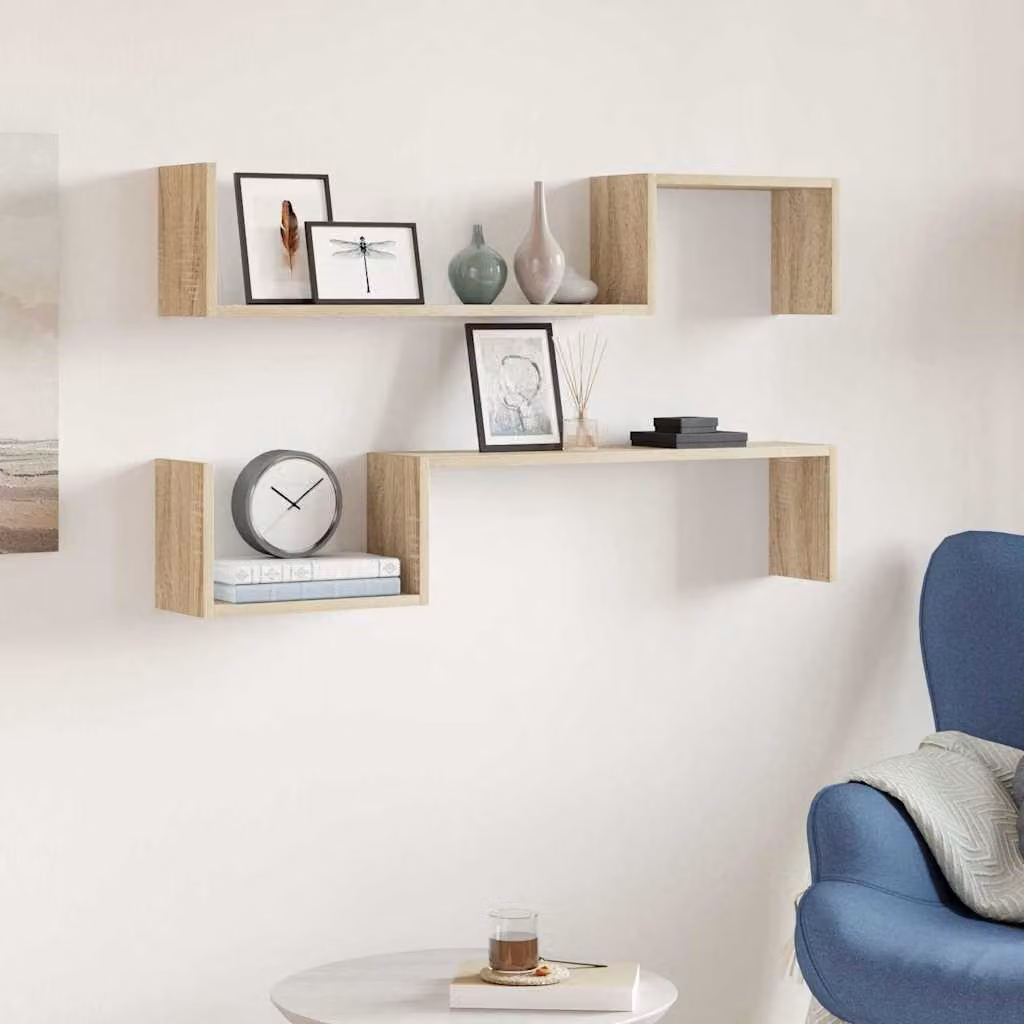 Set di 2 mensole da muro vidaXL in legno multistrato color rovere Sonoma, L 100 cm x P 20 cm x H 15 cm