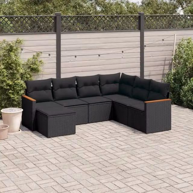 Set Divani da Giardino con Cuscini 7pz Nero Polyrattan 3226202