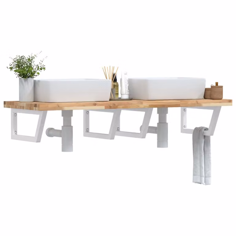 vidaXL Ripiano a Parete per Lavabo in Accacia e Acciaio, Marrone e Bianco