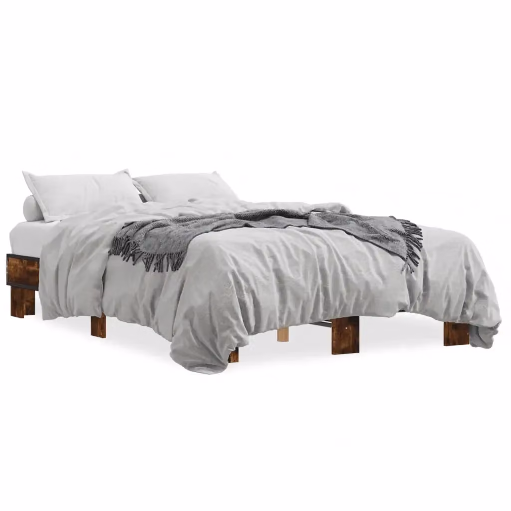 Letto Giroletto vidaXL in Rovere Fumo e Metallo, L/P: 140 x 200 cm – 2