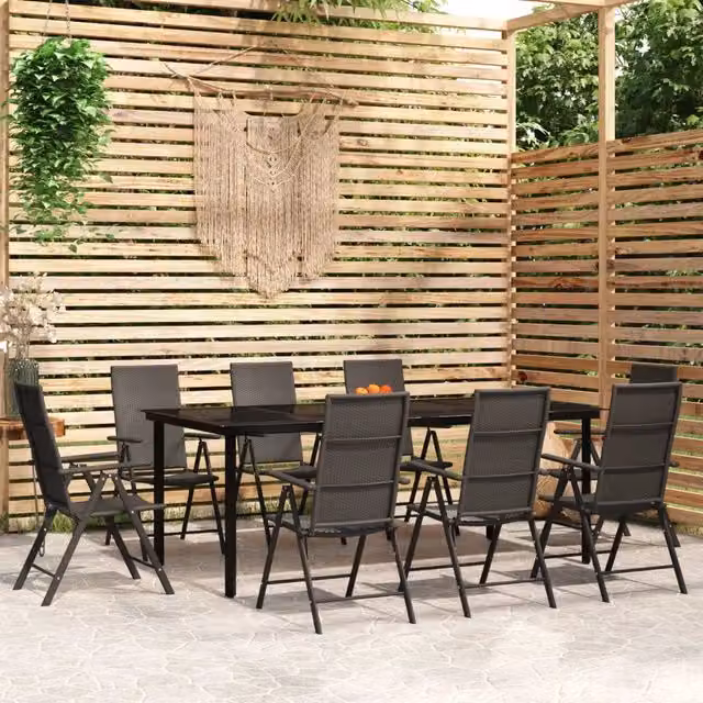 Set da Pranzo per Giardino 9 pz con Cuscini Nero 3099106