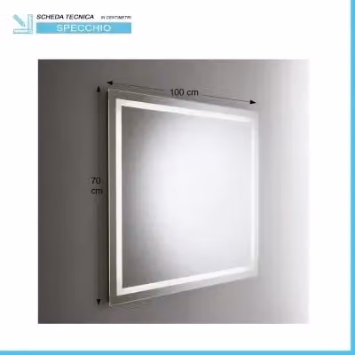 Specchiera rettangolare con retroilluminazione LED bianca per bagno, L: 100 cm, H: 70 cm – 2