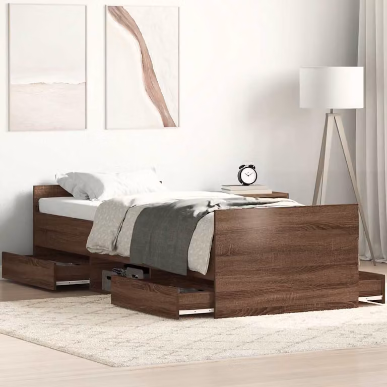 vidaXL Giroletto con Testiera e Pediera in Rovere Marrone L/P/H: 200 x 90 x 93 cm