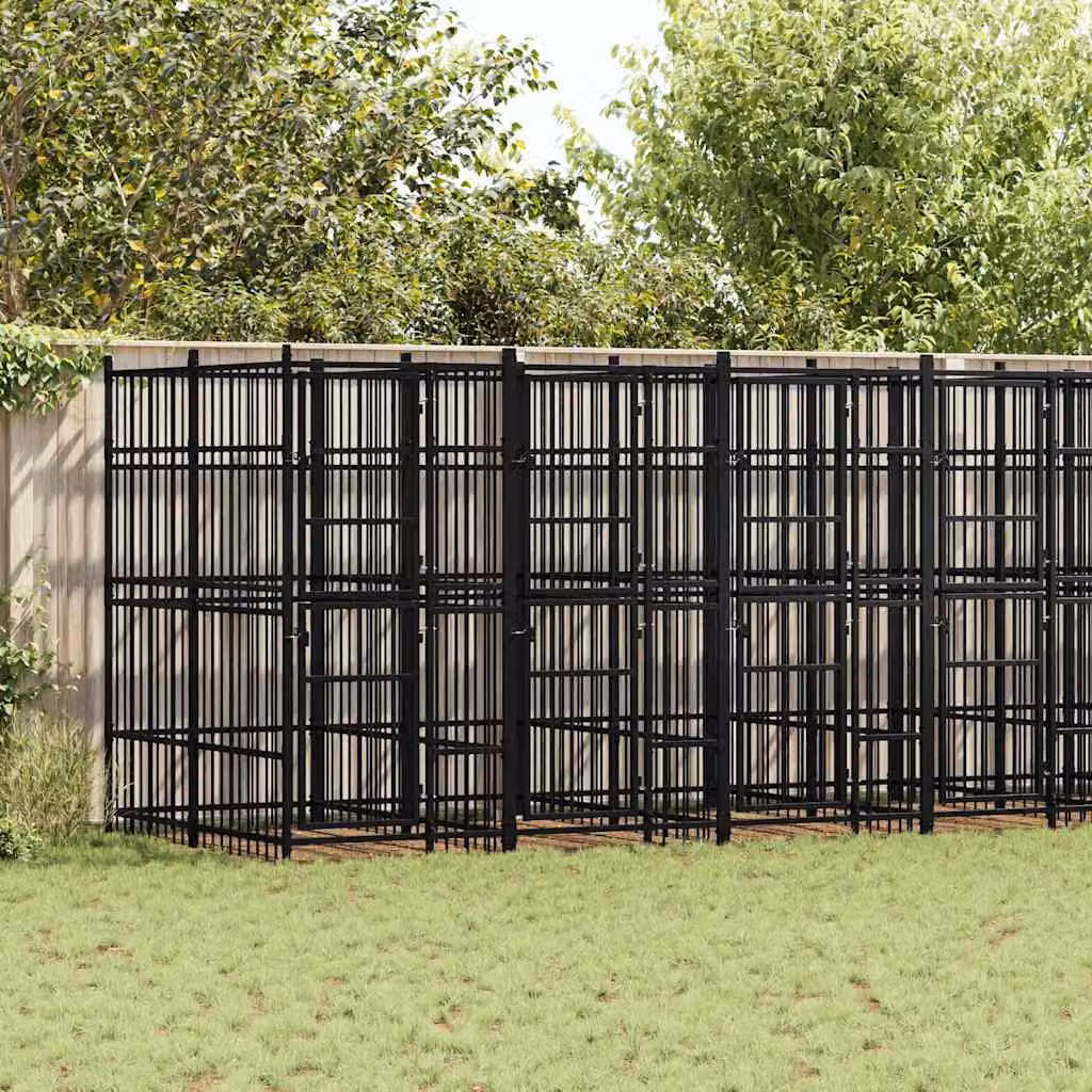 Gabbia per cani da esterno vidaXL in metallo nero opaco, superficie 12,9 m²