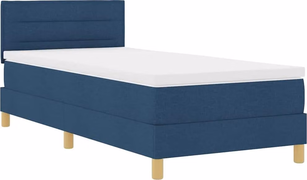 Letto boxspring con illuminazione a LED vidaXL, strisce luminose blu, 90 x 200 cm, rivestimento in tessuto