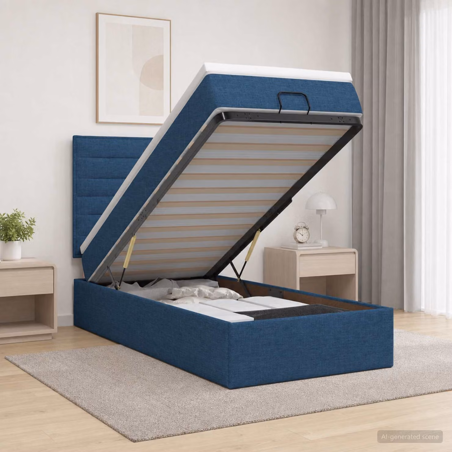 Letto ottomano con materasso vidaXL in tessuto blu L/P/H: 200 x 100 x 48 cm